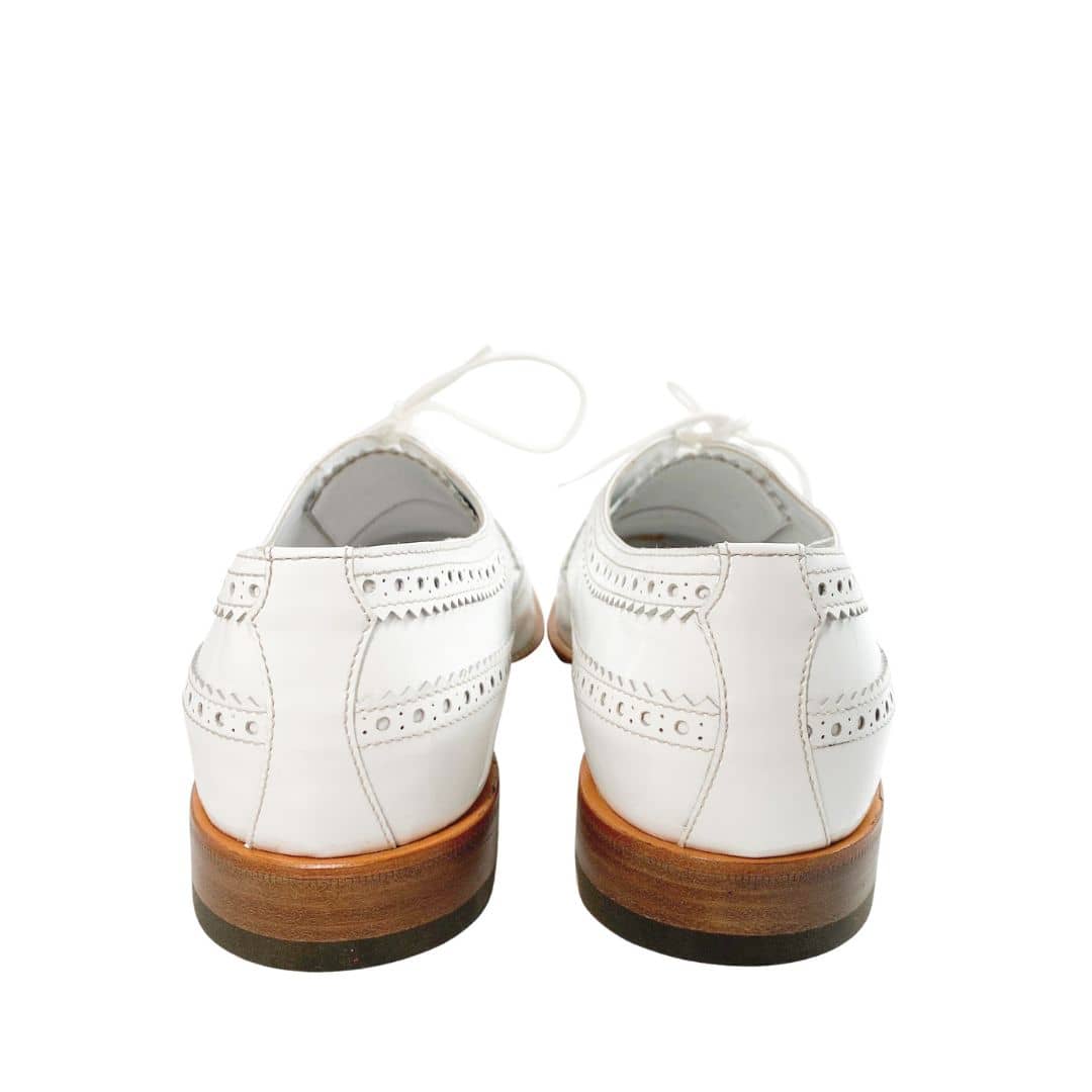 Manolo Blahnik brogue formal shoes wedding office patent leather white