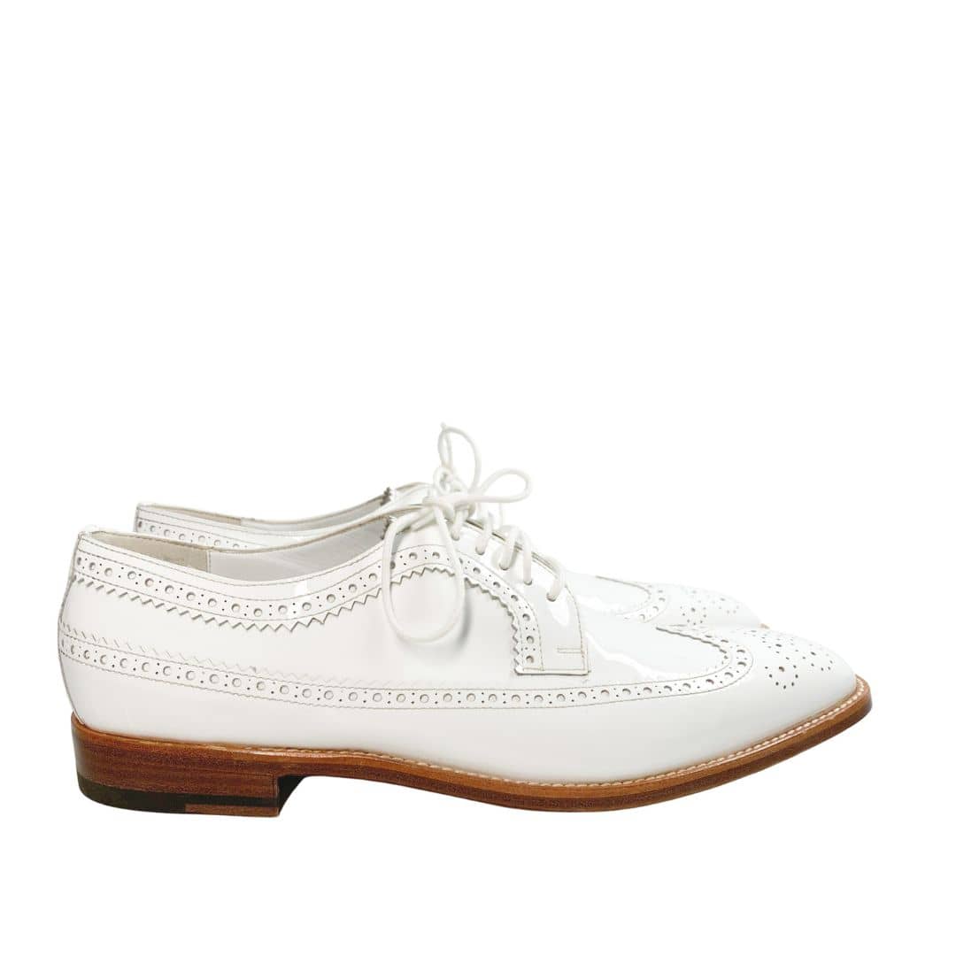 Manolo Blahnik brogue formal shoes wedding office patent leather white