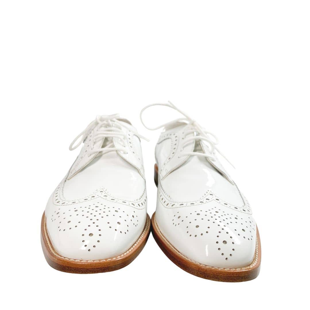 Manolo Blahnik brogue formal shoes wedding office patent leather white