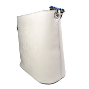 Prada white bucket bag leather with blue and white webstrap