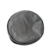 Top-down view of black Prada crystal-embellished bucket hat showing crown texture and pattern