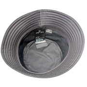 Underneath view showing the interior crown lining and brim construction of black Prada nylon bucket hat