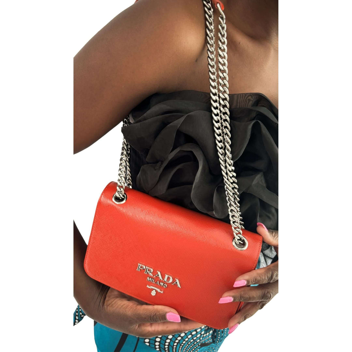 Prada Saffiano bag crossbody orange with chain strap