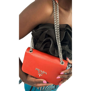 Prada Saffiano bag crossbody orange with chain strap