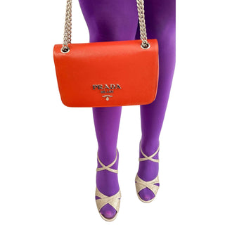 Prada Saffiano bag crossbody orange with chain strap