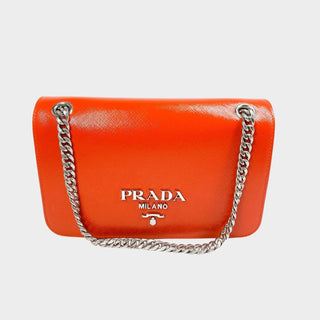 Prada Saffiano bag crossbody orange with chain strap