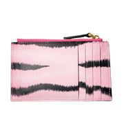 Back view of the pink and black striped Valentino leather card case, showcasing the multiple structured card slots for organization.