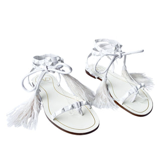 Valentino Flair Sandals with Rockstuds and feathers, lace up