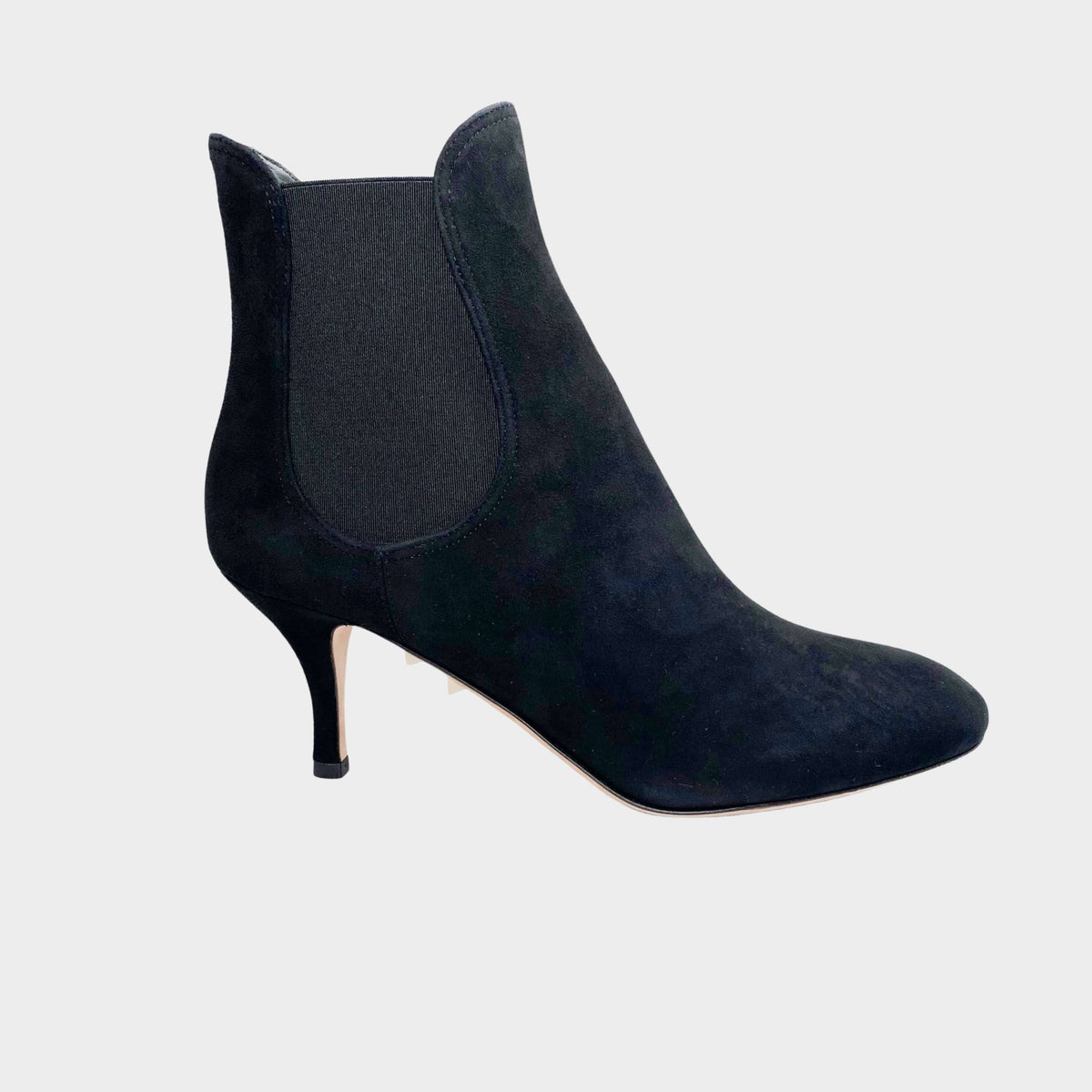 Valentino Beatle Booties 50 in black suede featuring a low kitten heel and elasticated side panel.
