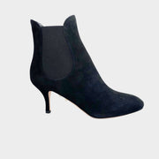 Valentino Beatle Booties 50 in black suede featuring a low kitten heel and elasticated side panel.