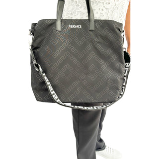 Versace Nylon Bag worn by a model, available at Glamorizta South Africa.