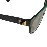 Three-quarter angle view of the structured gray Versace sunglasses, highlighting the elegant slope of the temple and lightweight frame design.