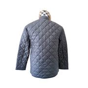 Full-length back view of the tailored Burberry Dalry quilted jacket in black, showcasing its clean silhouette.