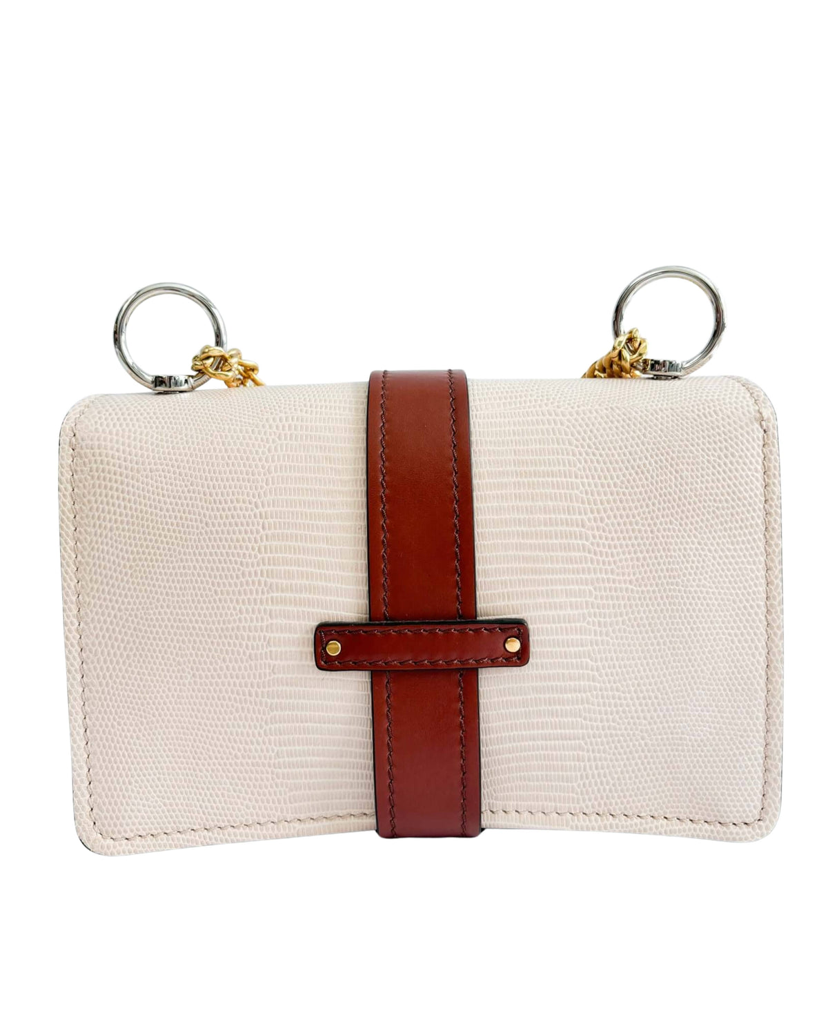 Back view of the Chloé Aby Day Chain shoulder bag in cream, displaying its clean design and seamless rear leather panel.