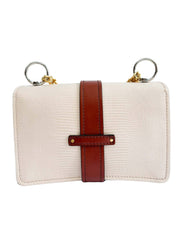 Back view of the Chloé Aby Day Chain shoulder bag in cream, displaying its clean design and seamless rear leather panel.