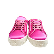 Pink satin Aquazzura LA Sneakers with star-detailed platform soles.