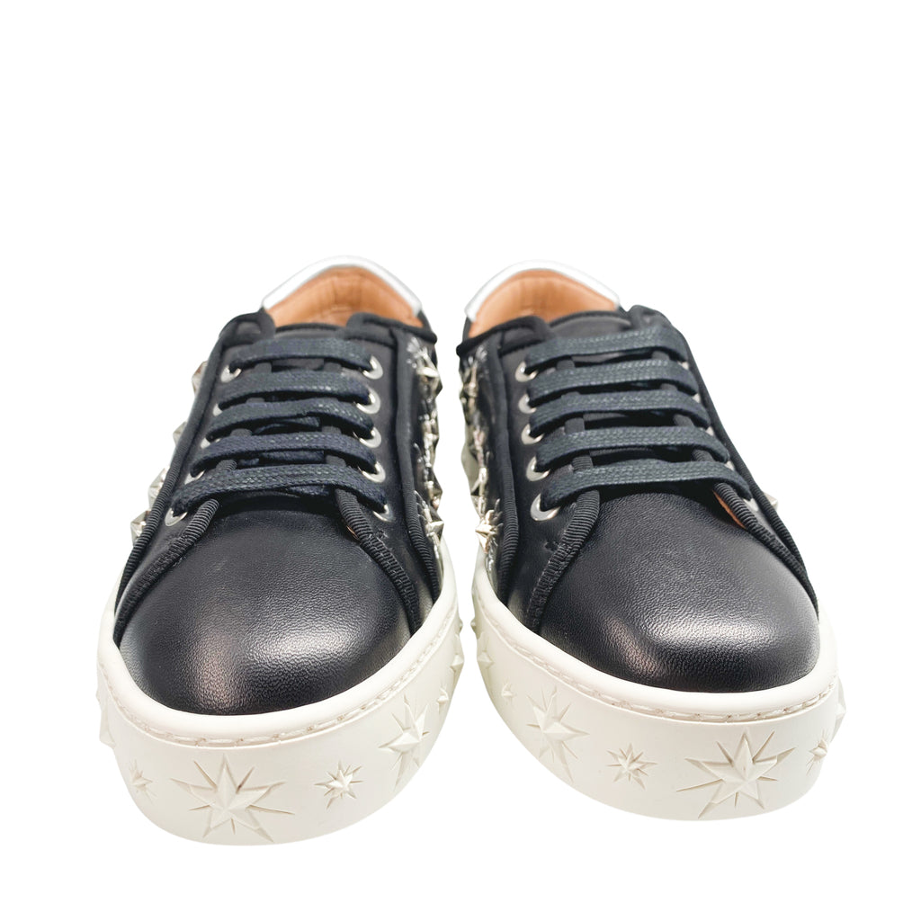 Aquazzura Cosmic Star Sneaker in black leather with star-detailed white platform sole