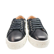 Aquazzura Cosmic Star Sneaker in black leather with star-detailed white platform sole