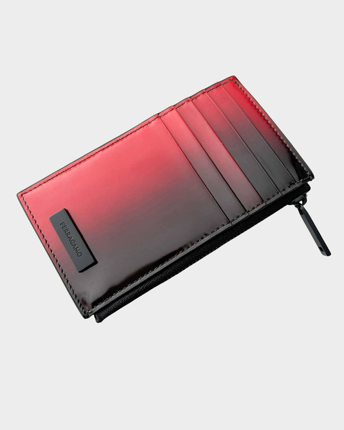 Ferragamo Lingotto Degrade men's leather card holder with two-tone ombre gradient effect.