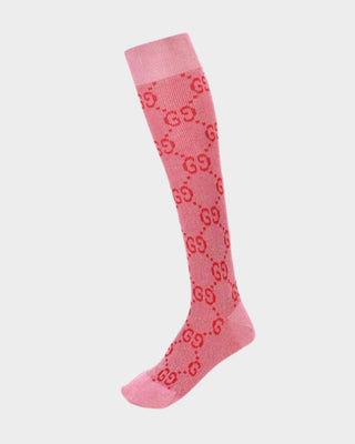 Gucci lamé GG socks in pink front view luxury designer socks