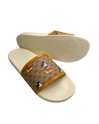 Sole detail of Gucci Mickey Mouse slides showing cushioned design