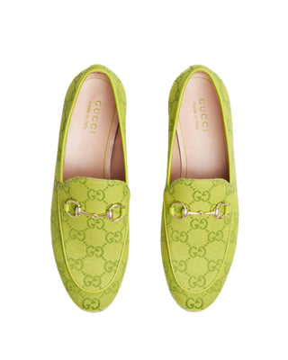 Gucci GG canvas loafers in pistachio colour front view luxury designer loafers