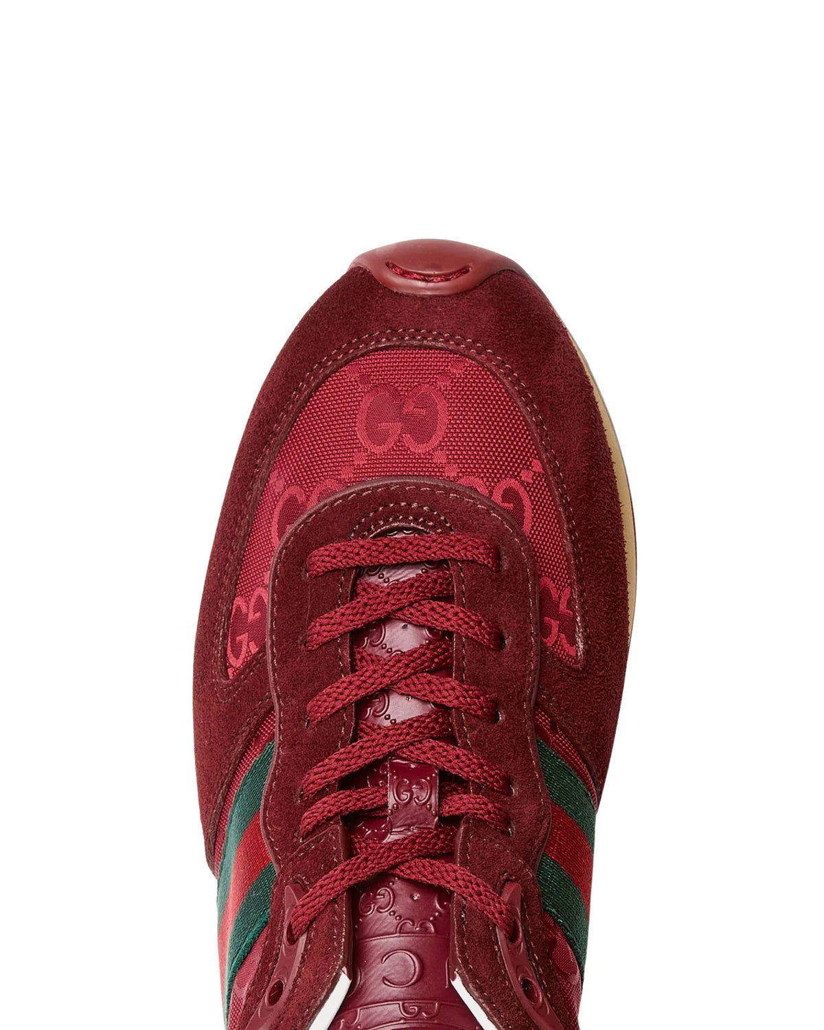 Close-up of Gucci burgundy Re-Motion sneaker detail