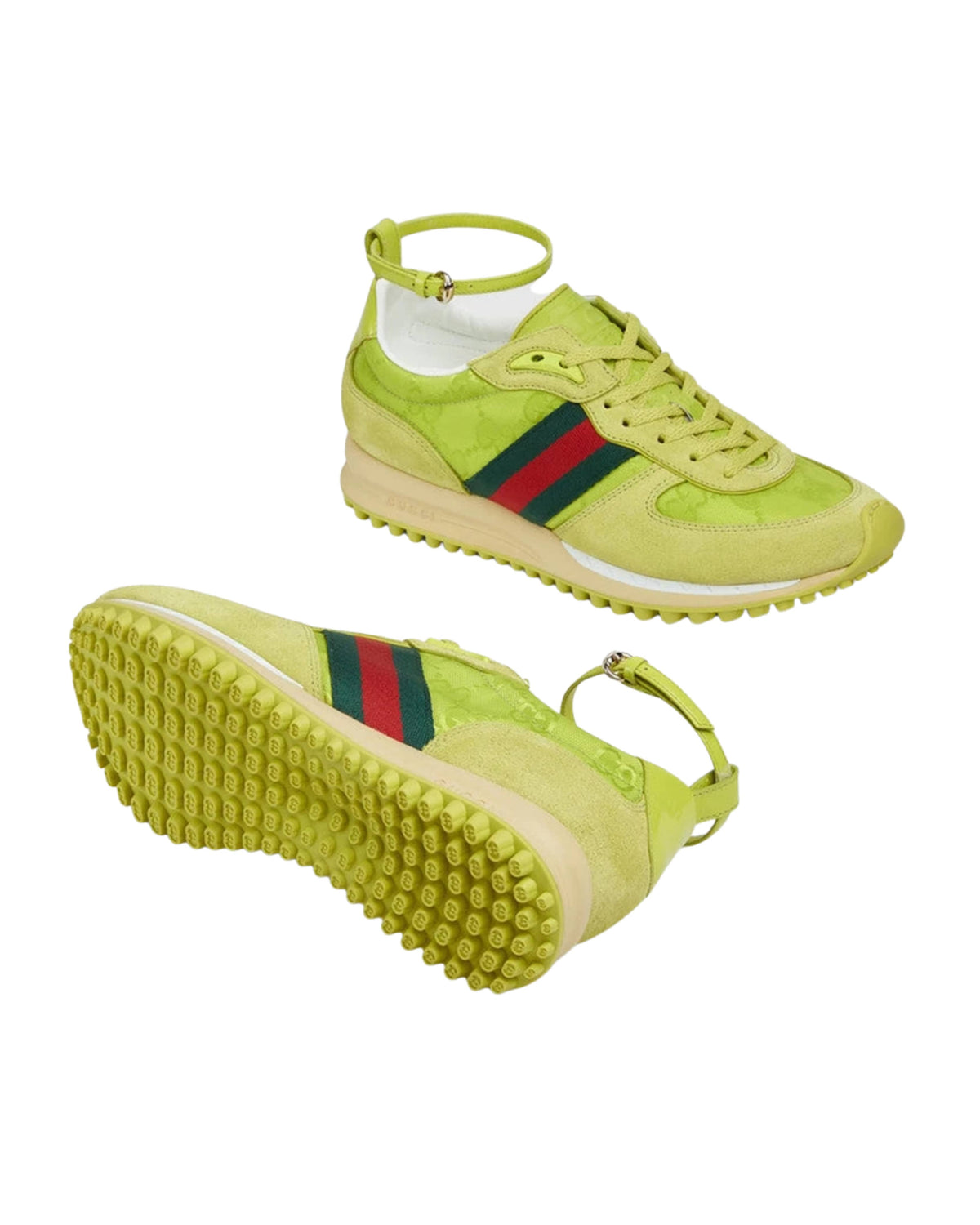 Side profile of Gucci Re-Motion pistachio sneakers with modern chunky sole