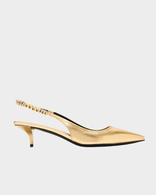 Gucci Signoria slingback pump in metallic gold with pointed toe