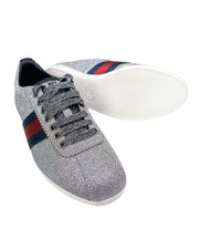 Sole detail of Gucci trainers in silver showing tread design