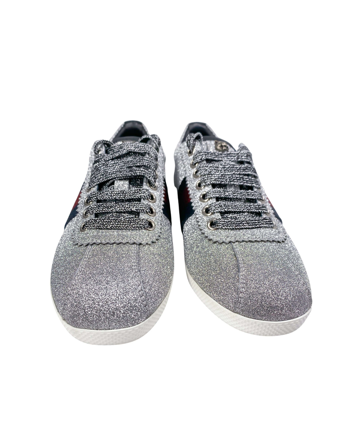 Front view of Gucci trainers in silver South Africa