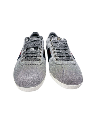 Front view of Gucci trainers in silver South Africa
