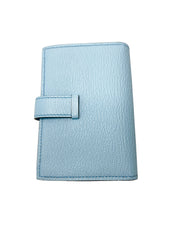 Rear view of Hermès Bearn Small Wallet in Blue Zephyr showcasing sleek leather back panel and precise fine stitching.