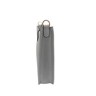 Side angle of Hermès Evelyne Amazone 16 Gris Patin highlighting soft structure and adjustable Amazone strap