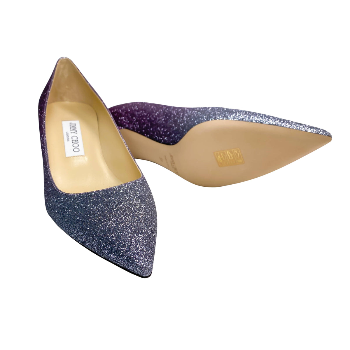 Back view highlighting the 30mm low stiletto heel on Jimmy Choo Aza pumps buy in South Africa at Glamorizta