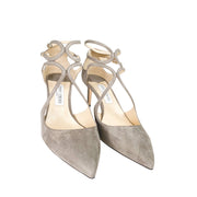 Jimmy Choo Lancer 65 in grey suede front view luxury designer heels