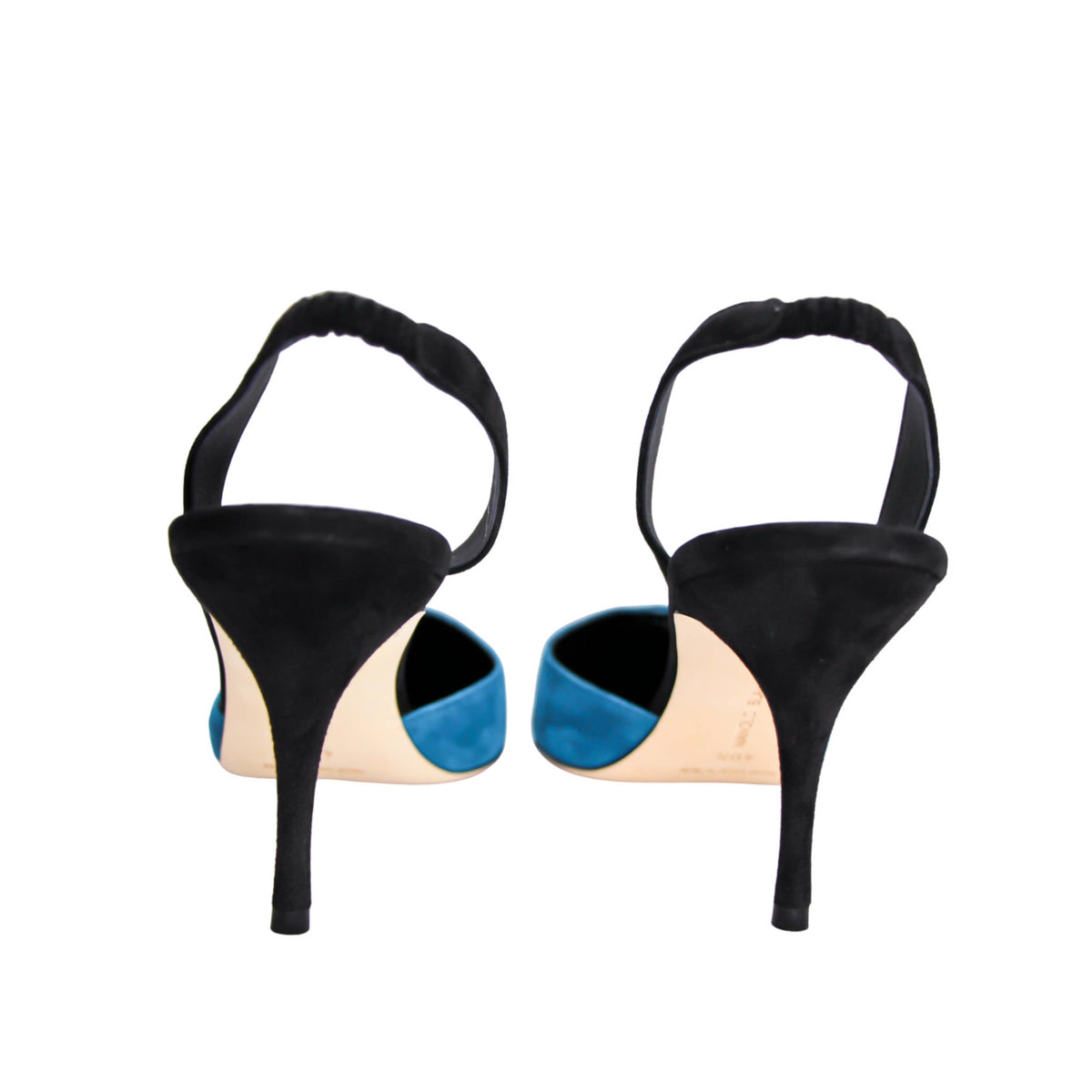 Manolo Blahnik Fenco 70 luxury designer mid heel sling-back heels back view
