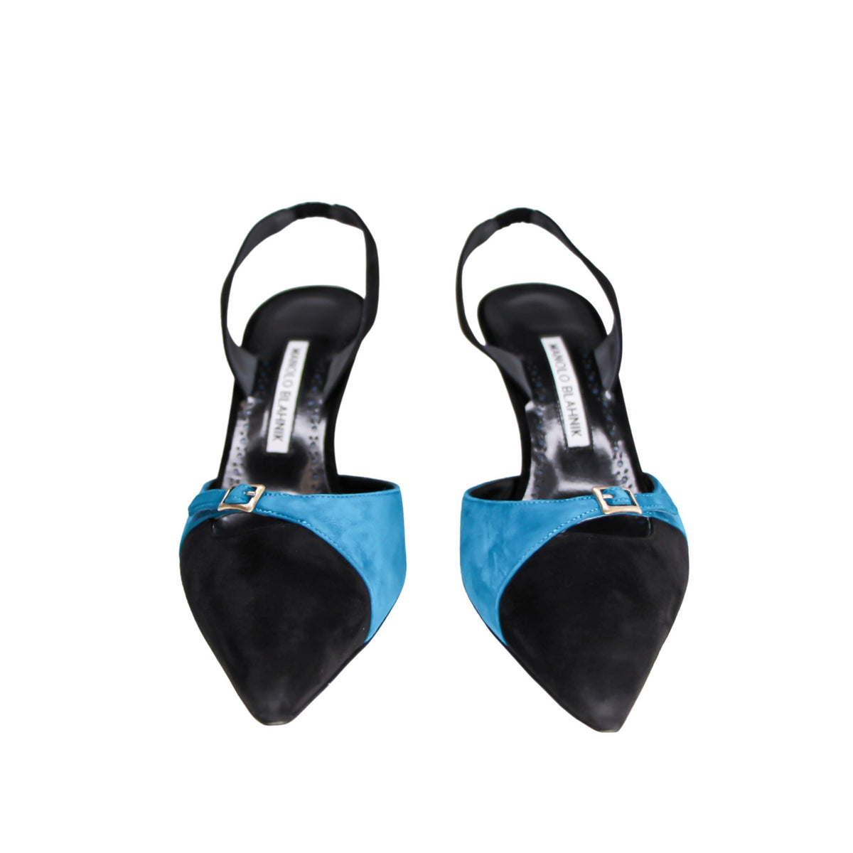 Manolo Blahnik Fenco 70 luxury designer mid heel sling-back heels front view