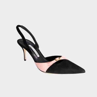 Manolo Blahnik Fenco 70  luxury designer mid heel sling-back heels in suede with buckle buy in South Africa