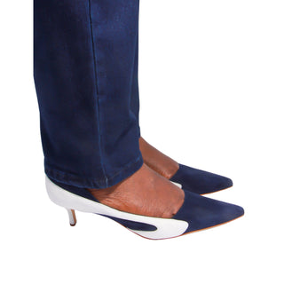 Manolo Blahnik Mandogal kitten heels in navy and light blue suede designer shoes South Africa