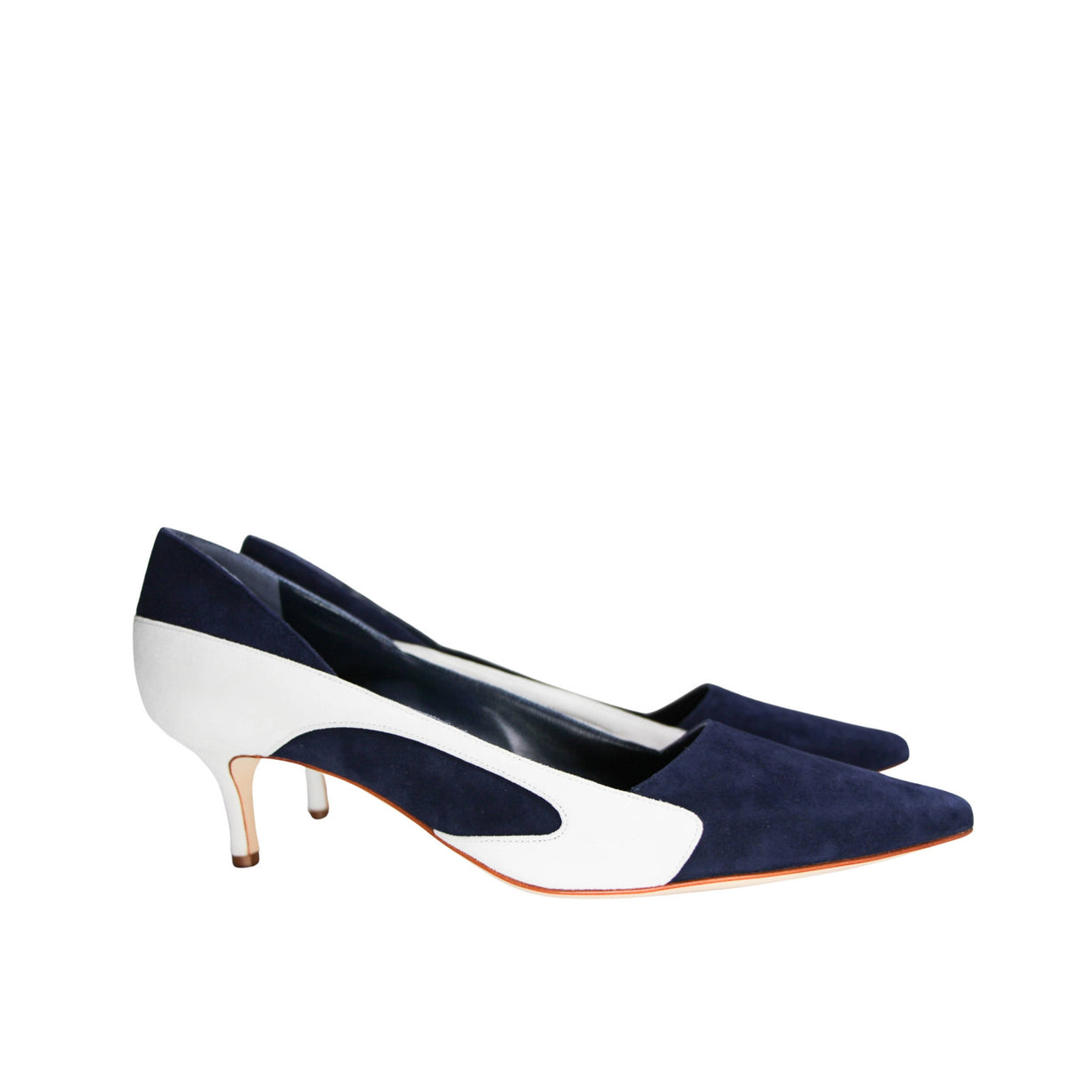Manolo Blahnik Mandogal 50 navy light blue suede kitten heel designer shoes for women