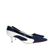 Manolo Blahnik Mandogal 50 navy light blue suede kitten heel designer shoes for women