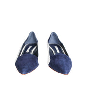 Manolo Blahnik Mandogal 50 navy and light blue suede kitten heels available at Glamorizta South Africa