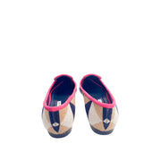 Rear view of the Manolo Blahnik Maribel 10 checkered fabric flats highlighting the minimalist heel design.