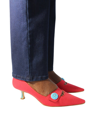 Manolo Blahnik Pongsa 40 luxury designer heels worn by model