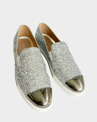 Miu Miu slip-on sneakers round toe with silver sparkle and metal toe cap South Africa