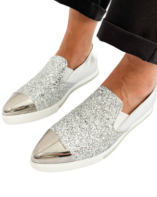 Miu Miu slip-on sneakers pointed toe worn by a model
