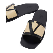 Valentino Garavani black and beige VLogo leather slides for women