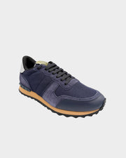 Valentino Rockrunner mesh trainers in Night and Marine featuring suede and leather panels with signature stud detail