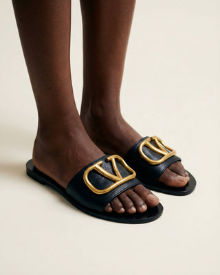 Luxury Valentino V Logo sandals with wide leather strap